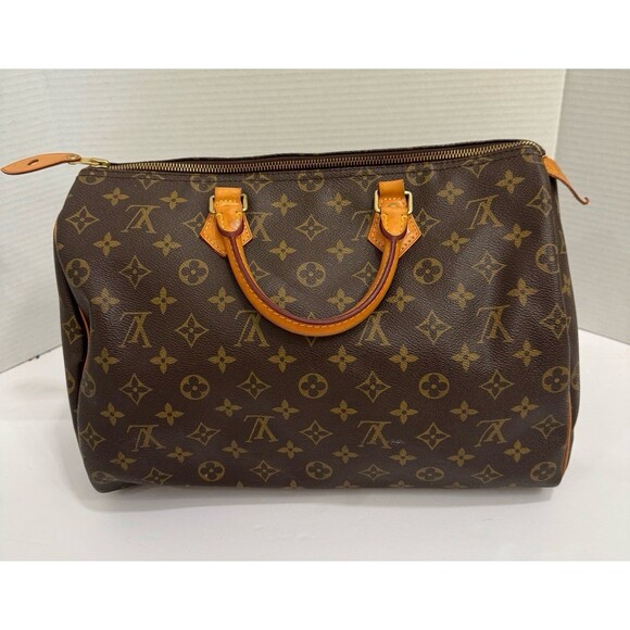 Louis Vuitton Speedy 35 Brown Canvas Monogram LV Satchel Handbag $1700 RP - Picture 2 of 12